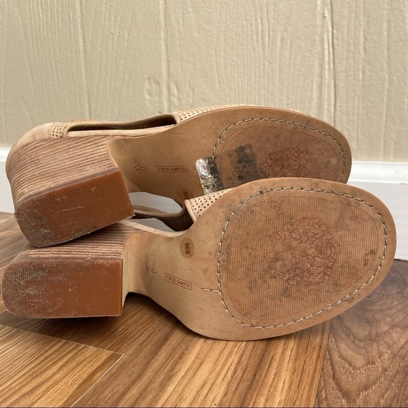 Vince Camuto Perforated Leather Tan Bevina Cutout Peep Toe Booties - Picture 8 of 12